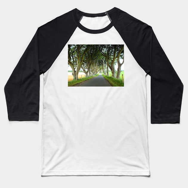 The Dark Hedges, Northern Ireland Baseball T-Shirt by Ludwig Wagner